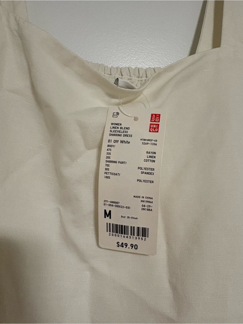 Uniqlo White Linen Blend Square-Neck Midi Dress for Girls - Picture 2 of 5